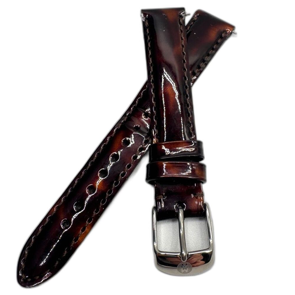 Michele 16mm Replacement Watch Band Strap Tortoise Brown Gloss Leather